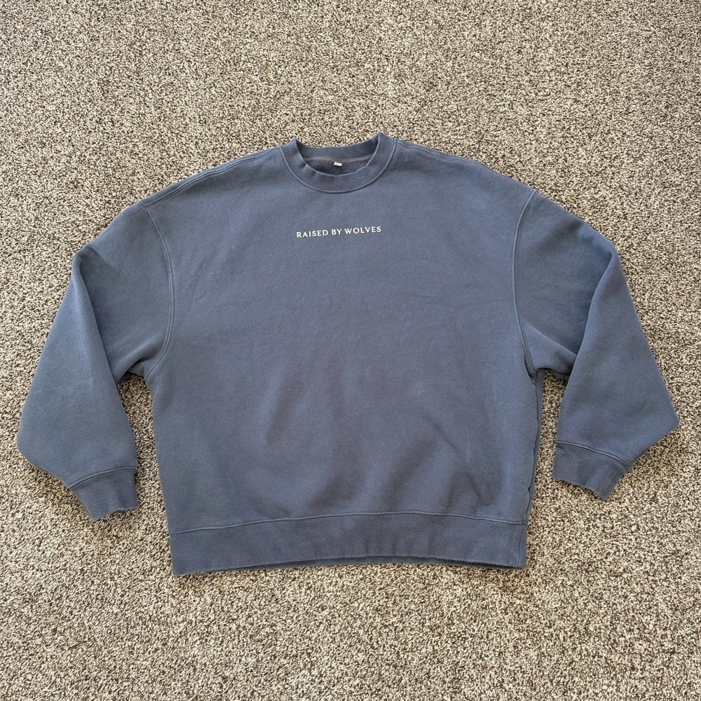 Raised By Wolves Crew Sweatshirt Men's Large Blue Oversized Boxy Fleece
